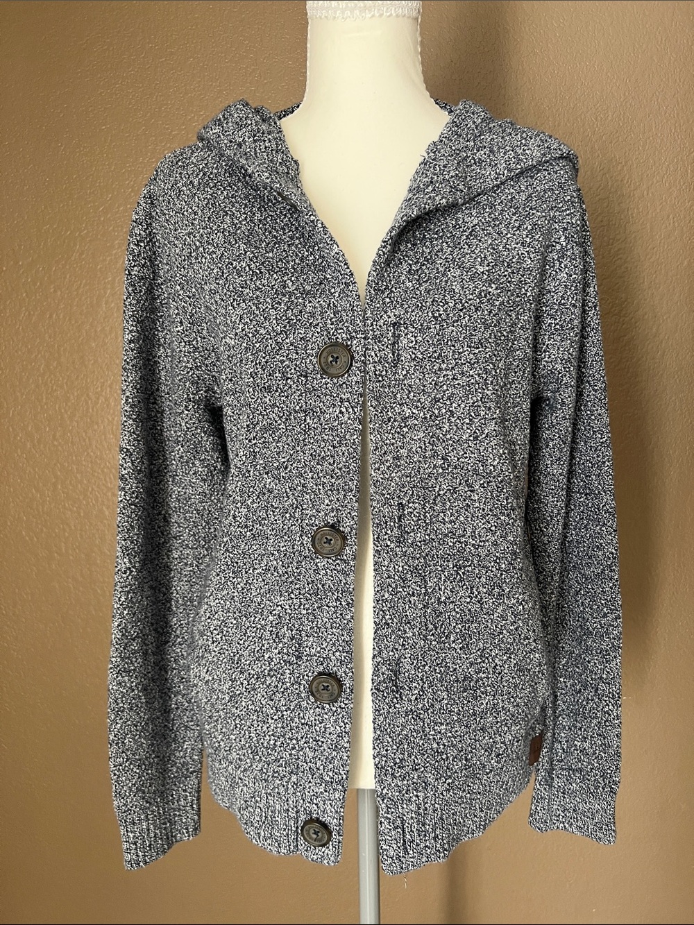 Hollister Hooded Button-Front Sweater Cardigan - Heather Gray
